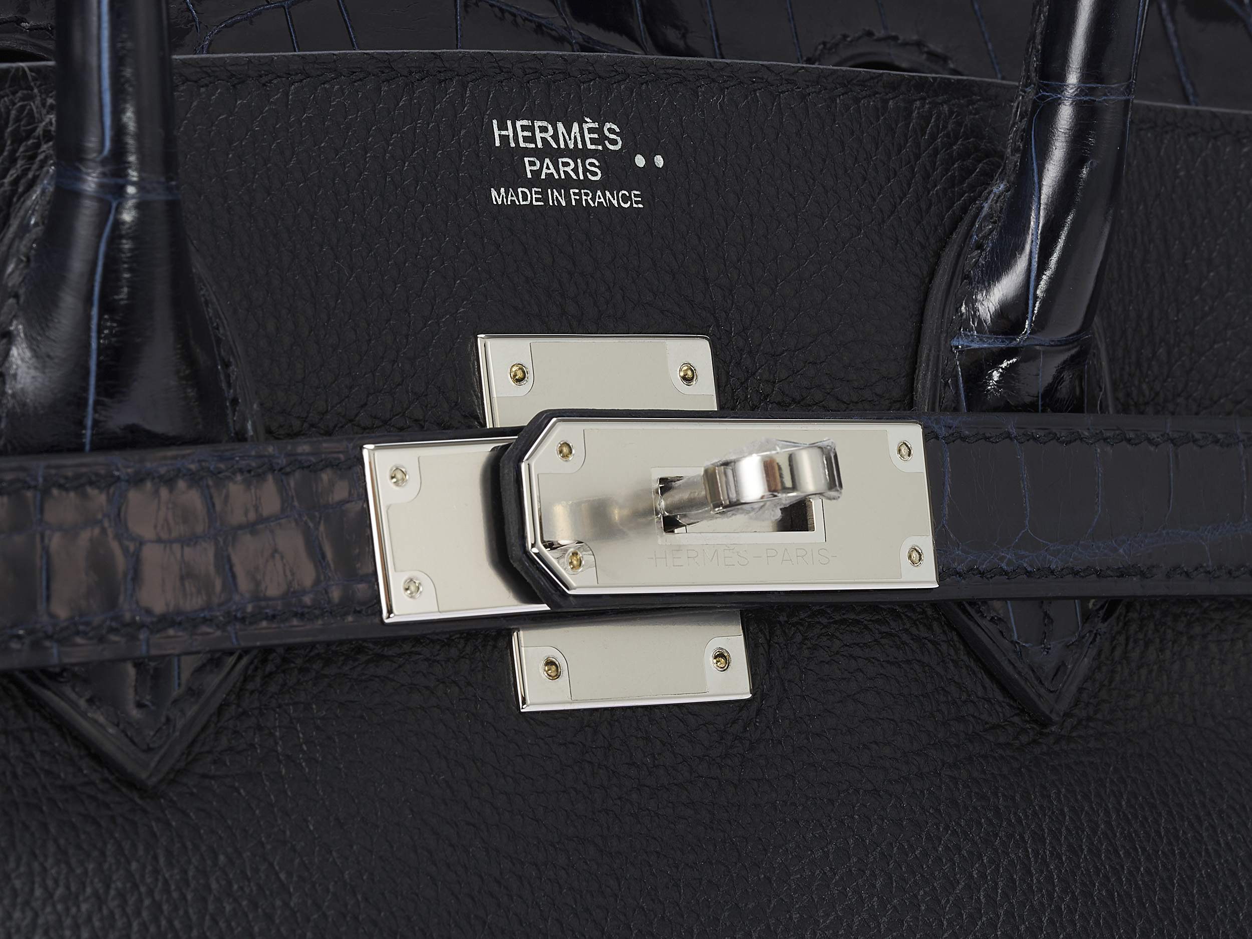 Hermes Birkin 30 Bag Touch Blue Marine Crocodile and Black Leather Pal –  Mightychic